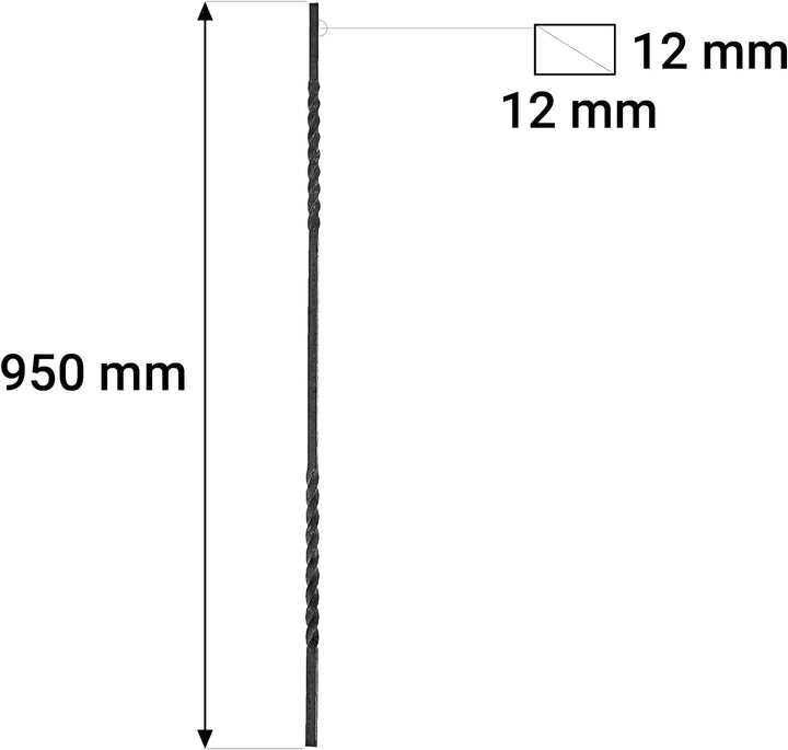 Gal Industrial 5 Stück Geländerstab zweimal gedreht Torstab 12x12x950 mm Geländer Zaunstab Zierstab