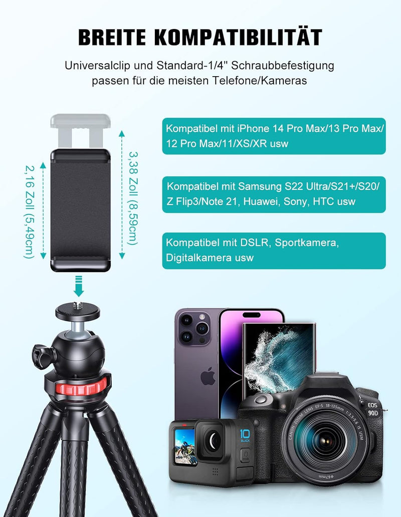 CIRYCASE Flexibler Handy Stativ, Mini Selfie Stick Stativ für Smartphone mit Kabelloser Fernbedienun