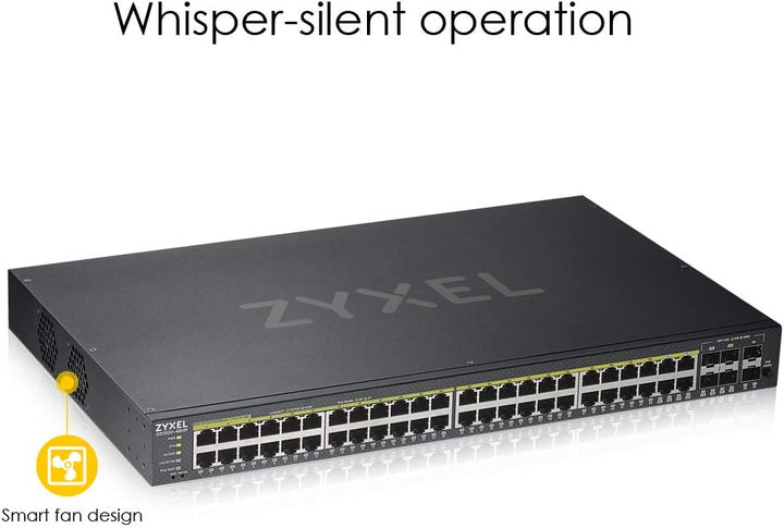 Zyxel Nebula Gigabit Ethernet Smart-Managed PoE+ Switch mit 48 Ports, einem Budget von 375 Watt, vie