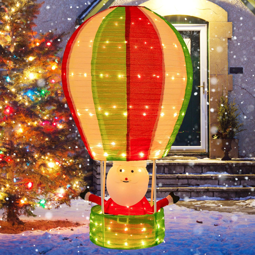 COSTWAY LED Heissluftballon Weihnachtsdeko, 135 cm beleuchteter Weihnachtsballon mit Weihnachtsmann