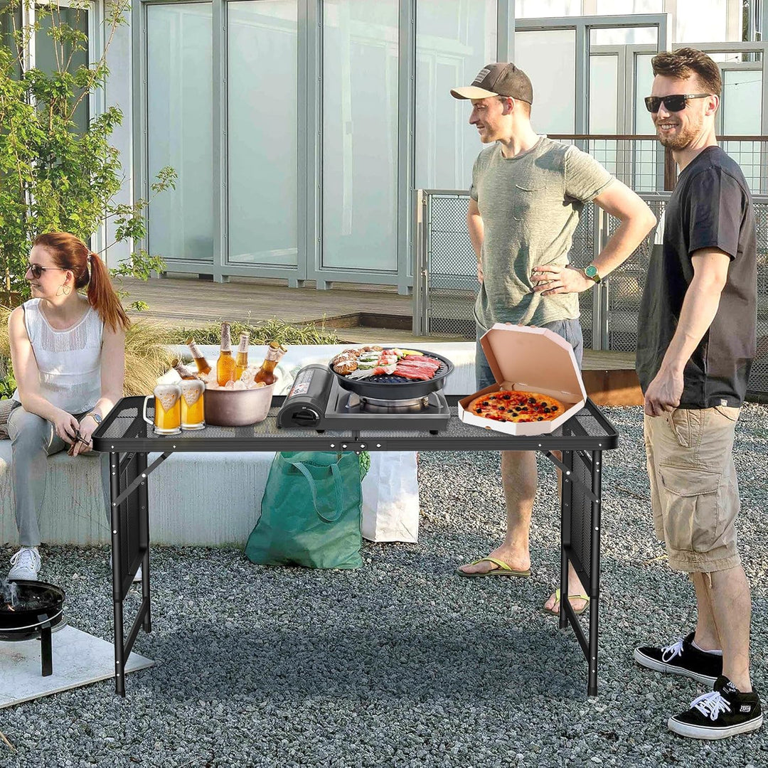 Tragbarer Campingtisch 120x60cm, Höhenverstellbar & Klappbar Gartentisch mit Metallgitterplatte, Erw