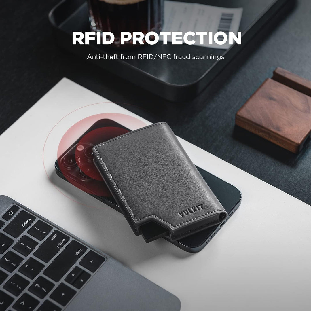 VULKIT Kreditkartenetui RFID Blockierendes Pop Up Kartenetui aus Leder für Männer und Frauen, mit Ge