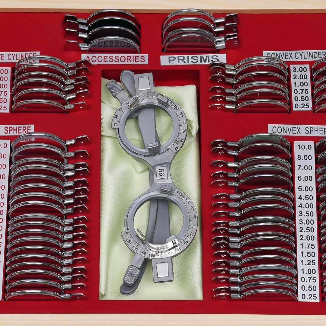 104tlg Optisches Testlinsen-Set, Optischer Trial Frame mit Metallfelge Optometrie-Rahmenoptik,Linsen