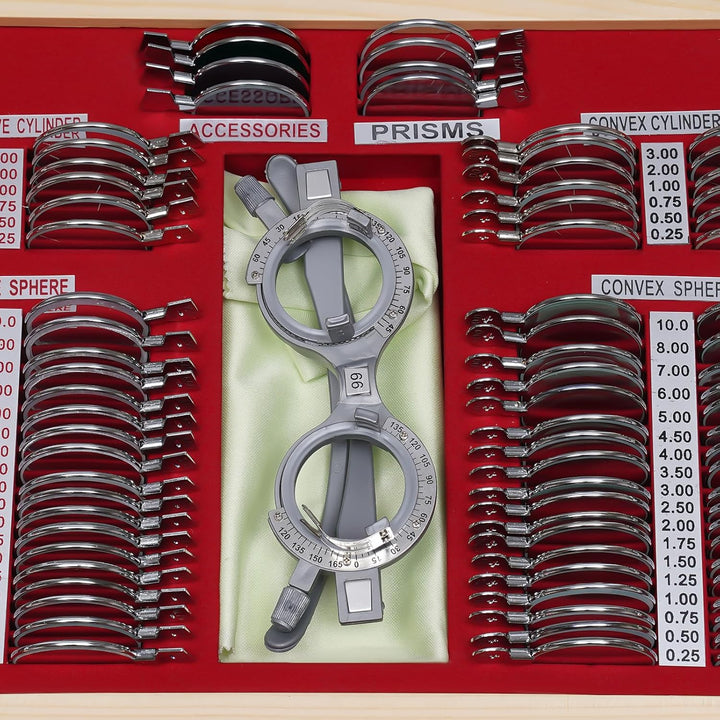 104tlg Optisches Testlinsen-Set, Optischer Trial Frame mit Metallfelge Optometrie-Rahmenoptik,Linsen