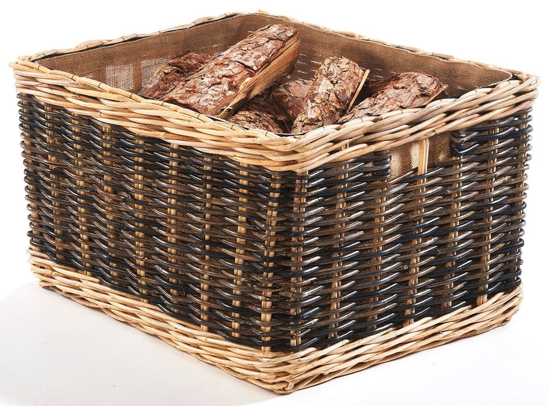 Kobolo Holztrage Holzkorb für Kaminholz - Rattan - mit Jutestoff und Henkel ausgestattet - zweifarbi