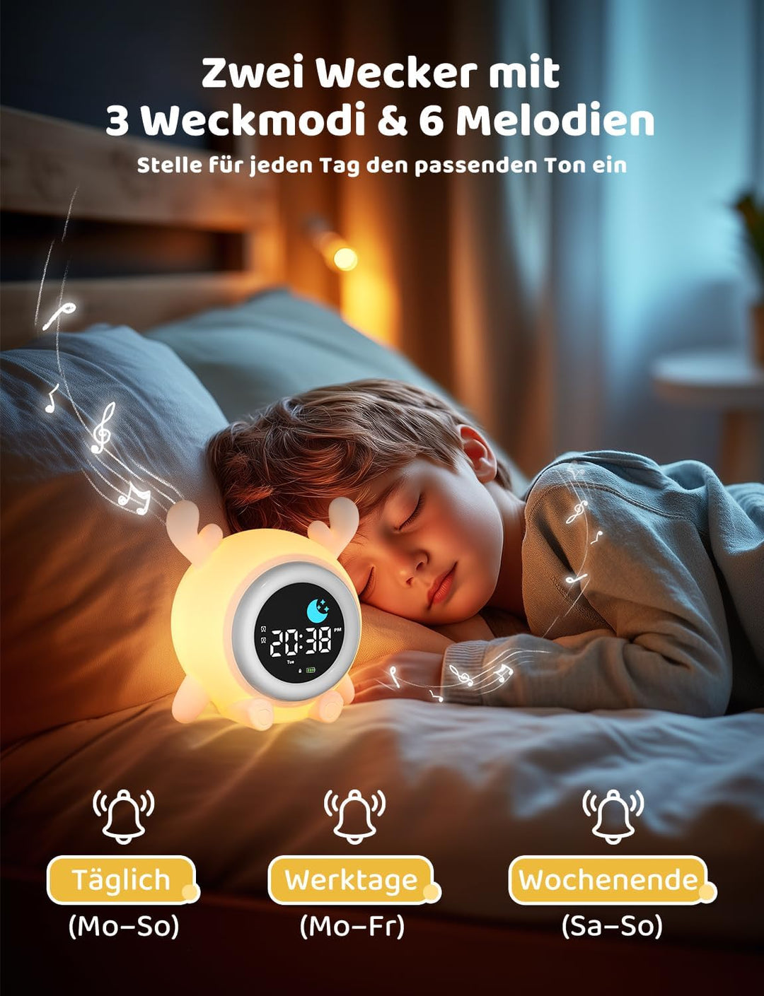 Yissvic kinderwecker Jungen, Schulanfänger Lernwecker Kinder 2 Alarme, Wochenendmodus Snooze 10 Whit