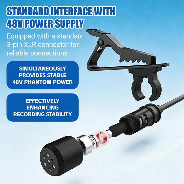 Lavalier Microfon Professional 48 V Phantom Power Omni Directional Rauschen Reduktion Clip auf Rever
