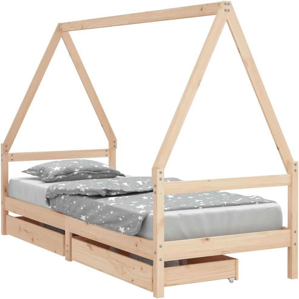 Festnight Hausbett 90x200 cm mit Schubladen ohne Matratze, Kinderbett mit Schubladen, Kinder Haus Be