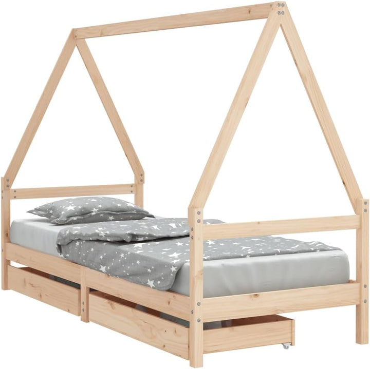 Festnight Hausbett 90x200 cm mit Schubladen ohne Matratze, Kinderbett mit Schubladen, Kinder Haus Be