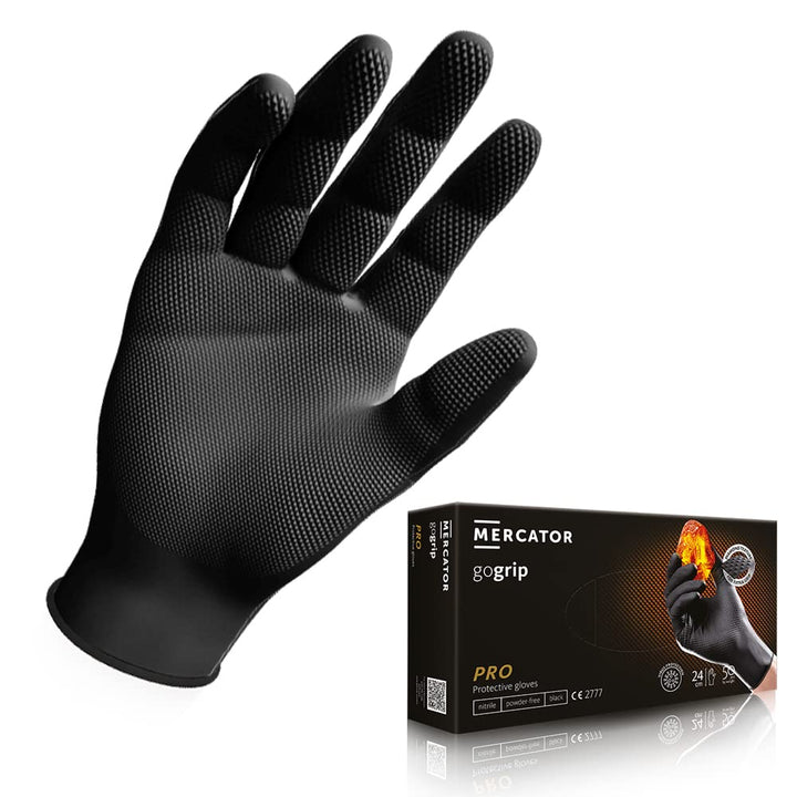 Nitrilhandschuhe MERCATOR GoGrip Schwarz, Einmalhandschuhe, puderfreie Einweghandschuhe, Grösse: XL