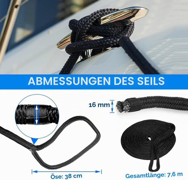 BOOMSTART 4 Stück Boot Seil 16mm Festmacherleine mit Auge Nylon Doppelt Geflochten Fenderseil Dock L