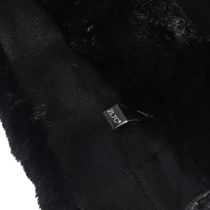ZLYC Damen Winter Kunstpelz Poncho Cape Strick Schal Stola Warm Cardigan Schwarz, Schwarz