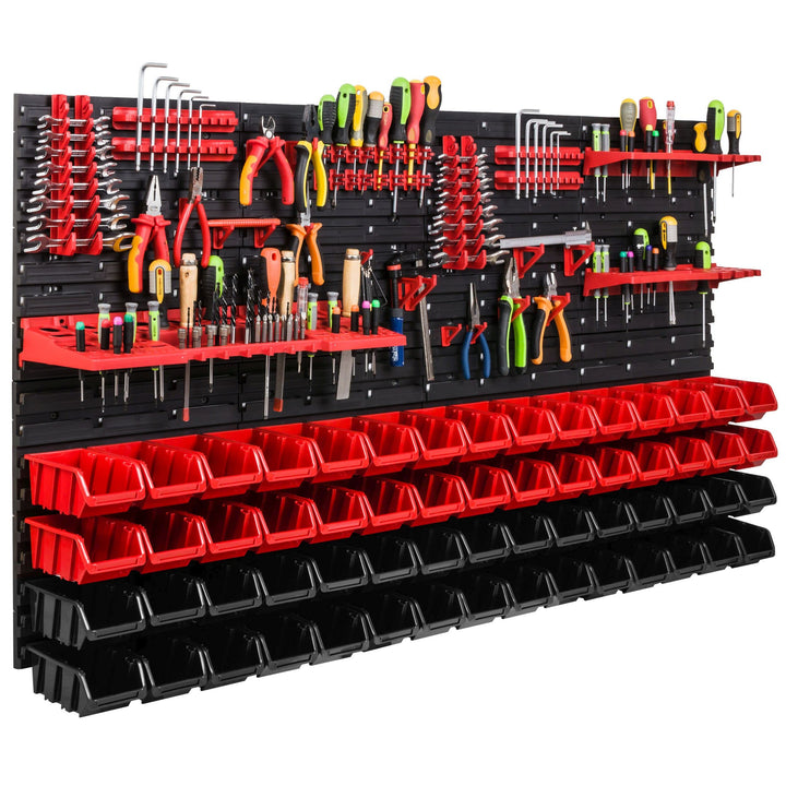 Lagersystem Werkstattregal | 156 x 78 cm | 60 stck. Box | Wandregal mit Werkzeughalterungen und Stap
