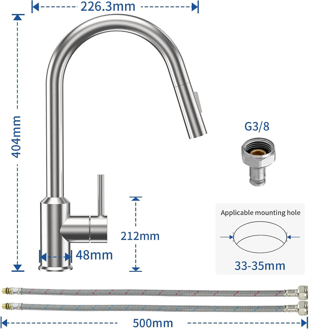 CECIPA Wasserhahn Küche, Mischbatterie Küche mit Hohem Bogen, Hochdruck Küchenarmatur mit Brause Aus