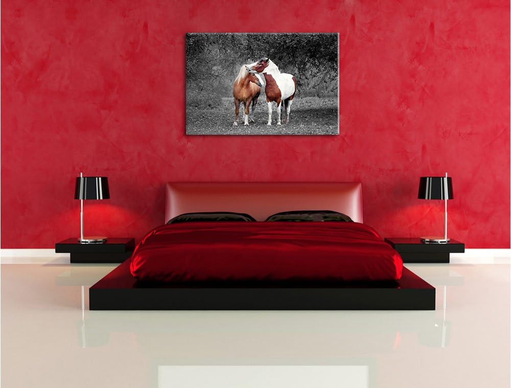 Pixxprint Zwei schmusende Pferde als Leinwandbild/Grösse: 100x70 cm/Wandbild/Kunstdruck/fertig bespa