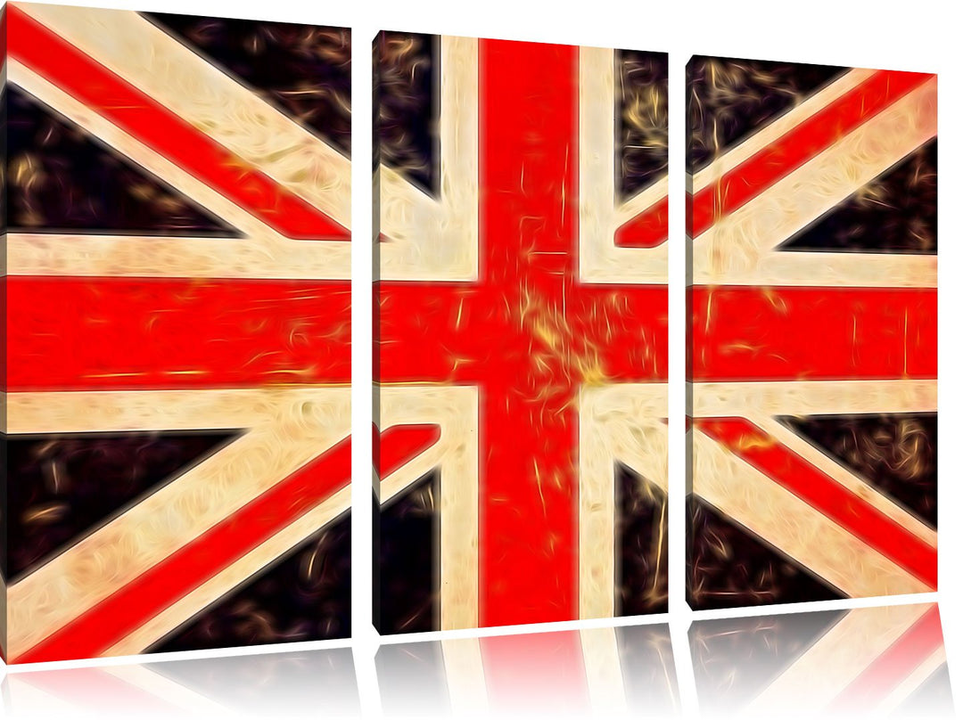 Pixxprint Union Jack Neon Lights Effekt 3-Teiler Leinwandbild 120x80 Bild auf Leinwand