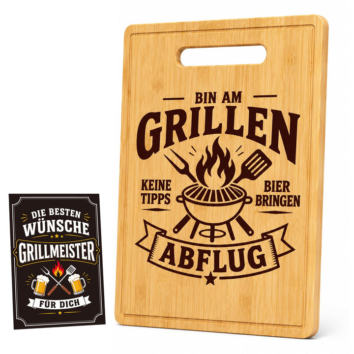 Geschenk für Männer, Bambus Grillbrett mit Grusskarte, lustiges Schneidebrett 32 x 22 x 1,5 cm, Gril