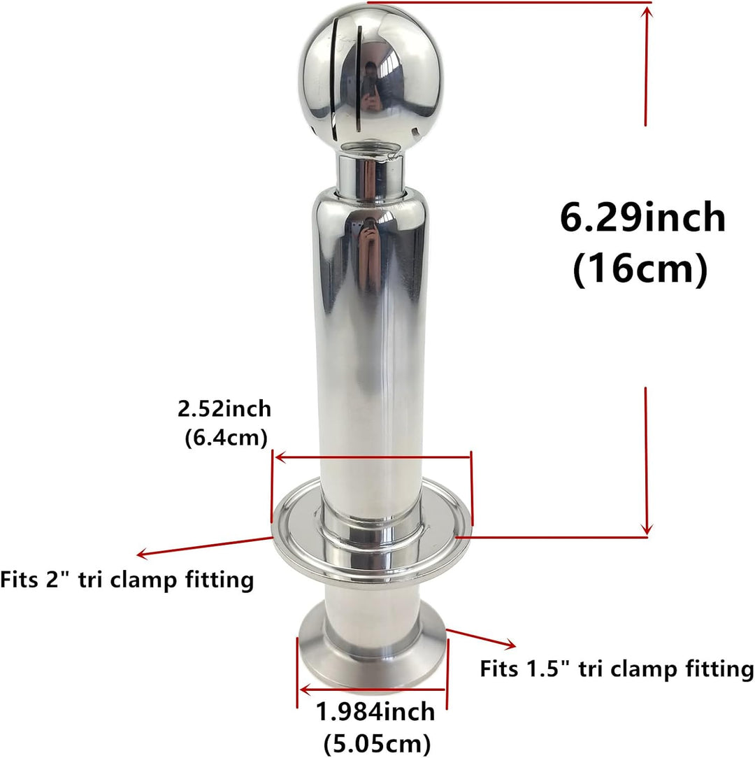 1.5" Tri Clamp auf 2" Tri Clamp Rotierender CIP Sprayball Edelstahl AISI304/1.4301 (1.5"TC x 2"TC),