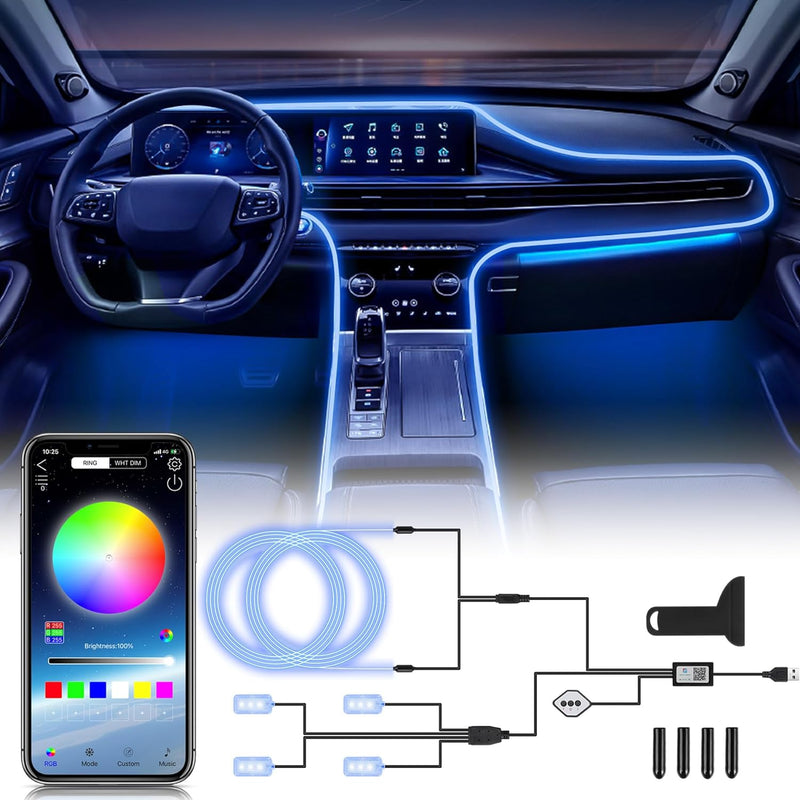 OMECO LED Innenbeleuchtung Auto USB Ambientebeleuchtung 4m 5050RGB mit Fussraumbeleuchtung und Kontr