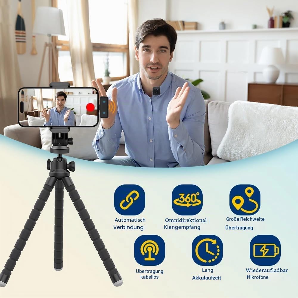 Lavalier Microphone Wireless; Plug-Play Dual Funkmikrofon Mini für iPhone/Android/PC, Aktive Geräusc