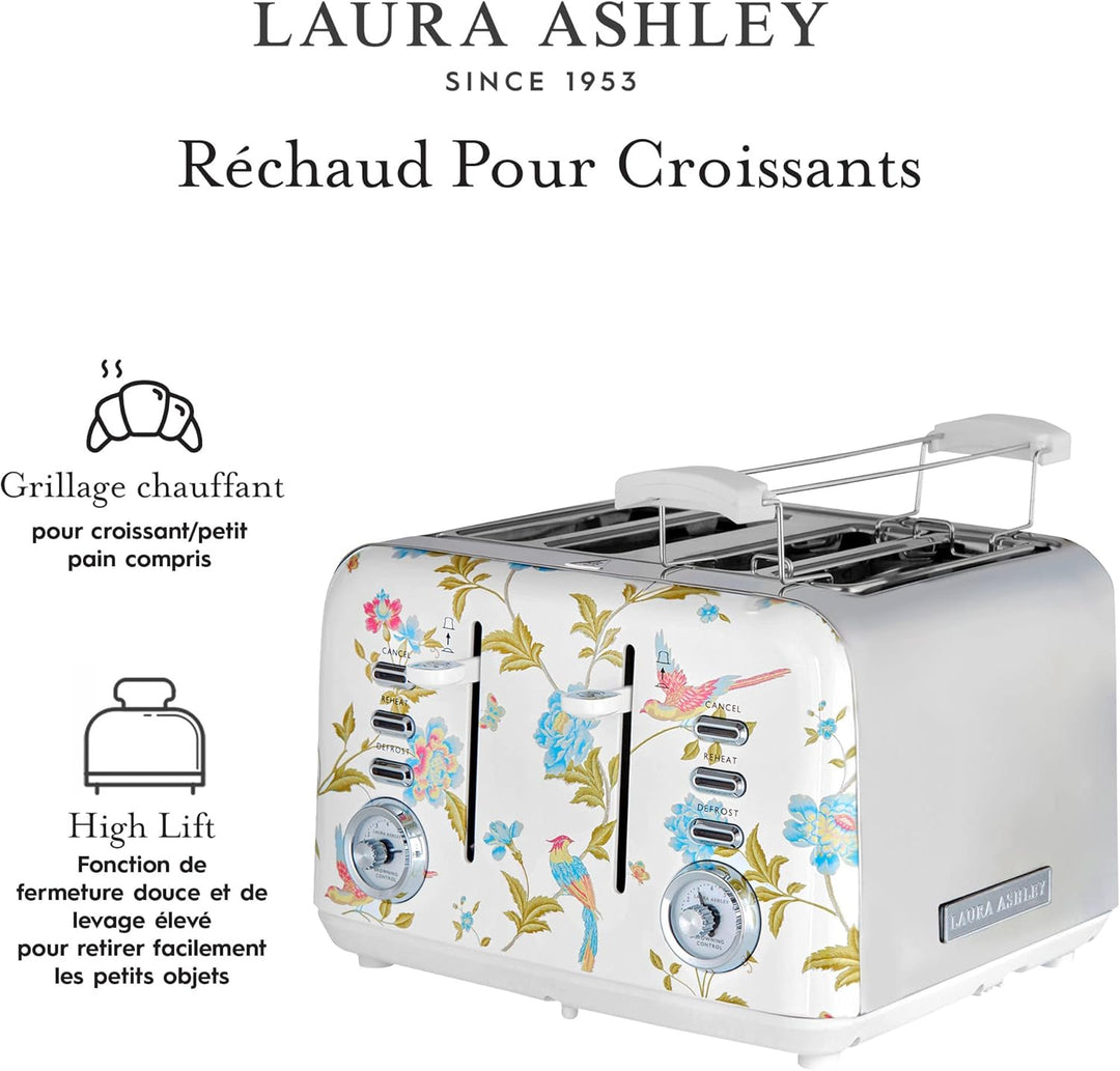 VQ Laura Ashley 4-Scheiben-Toaster mit einstellbaren Heiz-, Auftau- und Aufwärmmodi - Edelstahl Vint