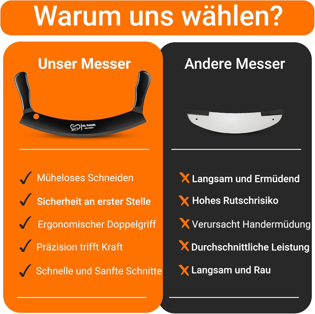 Extra scharfer Pizza Schneider/Pizzaschneider mit Antihaft-Beschichtung – Wiegemesser 30,5 cm mit Do