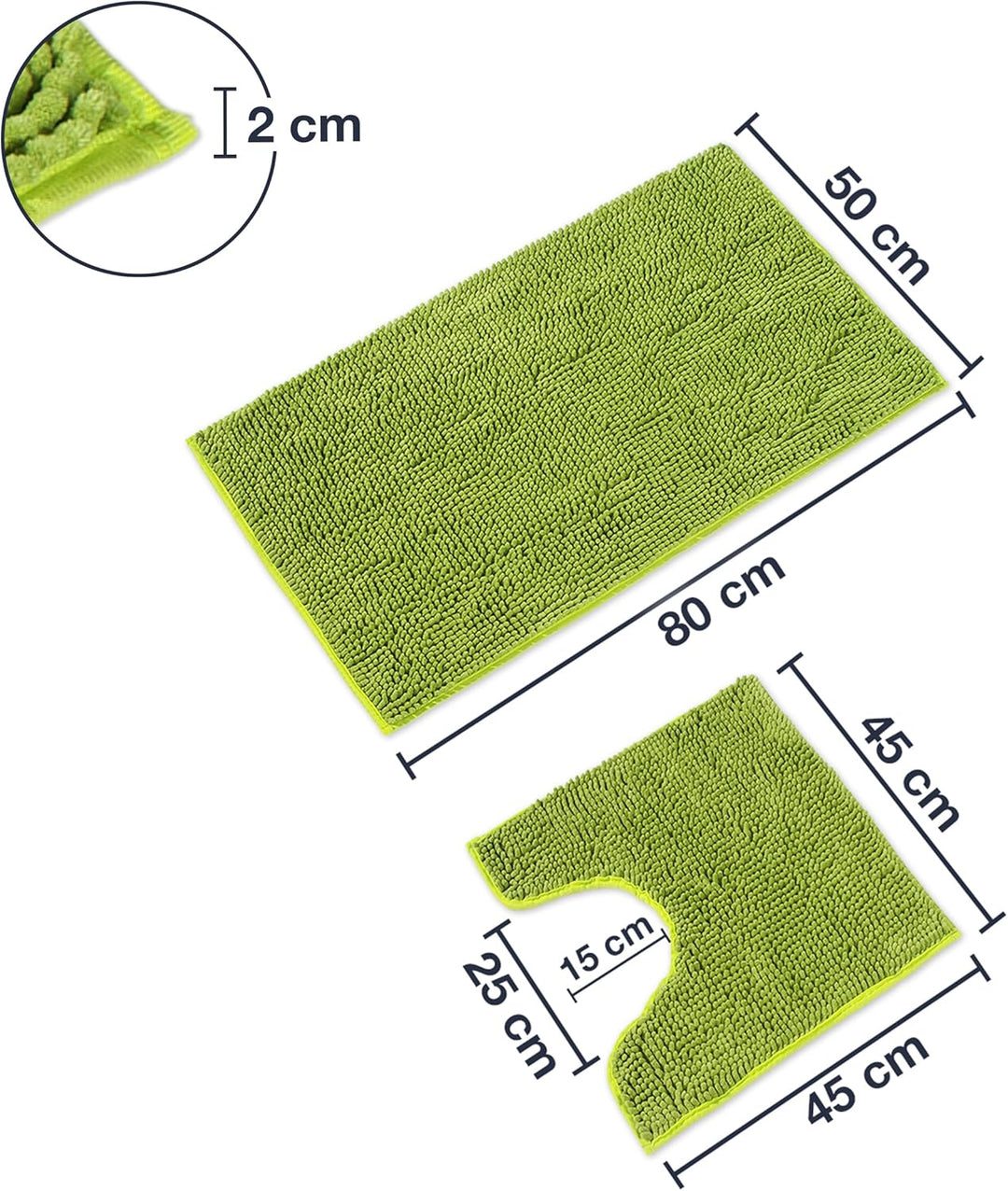 WohnDirect Badematten Set 2 teilig Grün • WC Vorleger (45x45cm), Badematte (50x80cm) • rutschfest wa