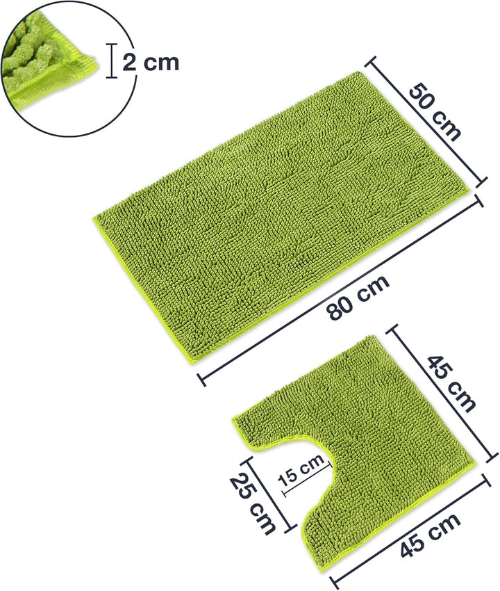 WohnDirect Badematten Set 2 teilig Grün • WC Vorleger (45x45cm), Badematte (50x80cm) • rutschfest wa