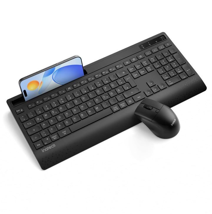 Inateck Tastatur Maus Set Kabellos,Funktastatur QWERTZ in voller Grösse,3 Bluetooth,mit Handballenau