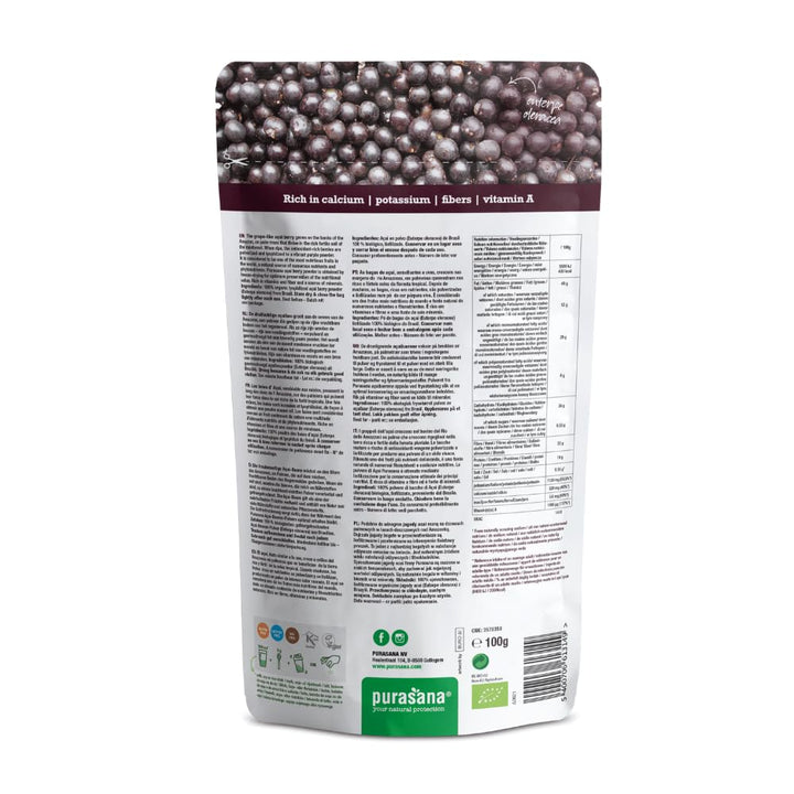 Purasana® Acai Pulver Bio - 100g Gefriergetrocknet, 100% Rohkost aus Acai-Beeren, Hochkonzentriert u