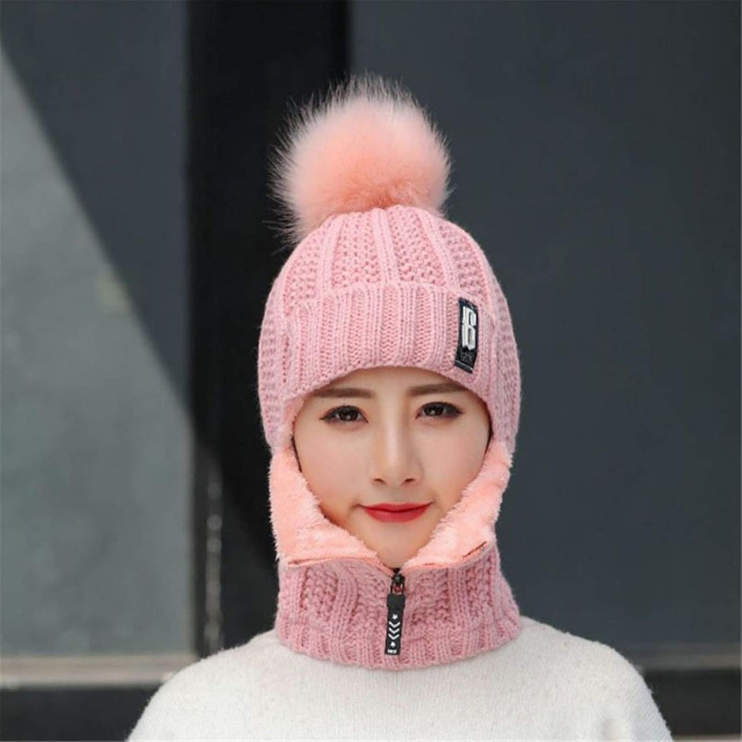 2 in 1 Winter Strickmütze Schal Mütze Set Wintermütze Beanie Damen Warme Loop Strickschal Cap mit Fl