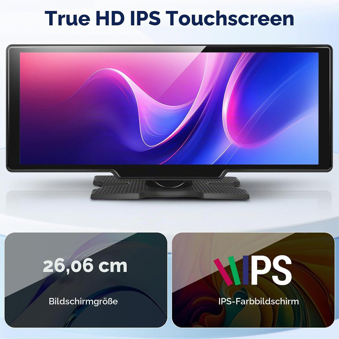 Hodozzy Tragbares Autoradio Wireless Carplay Android Auto, 10,26 Zoll IPS Touchscreen Bildschirm Tra