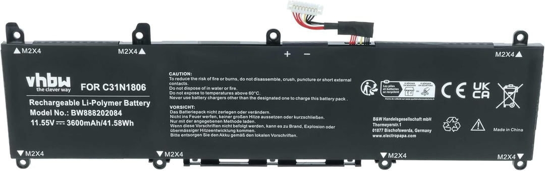 vhbw Akku kompatibel mit Asus VivoBook S13 S330UA-EY023T, S13 S330UA-EY024T Notebook (3600mAh, 11.55