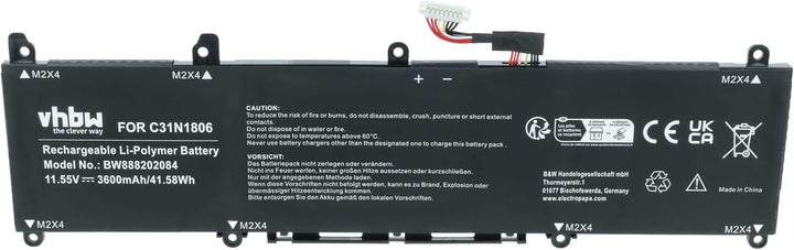 vhbw Akku kompatibel mit Asus VivoBook S13 S330UA-EY023T, S13 S330UA-EY024T Notebook (3600mAh, 11.55