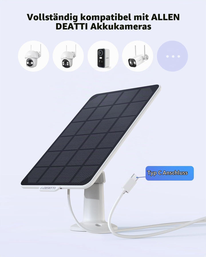 DEATTI 3W Solarpanel für Überwachungskamera Aussen Akku, Wetterfest, 360° Einstellbare Halterung, US