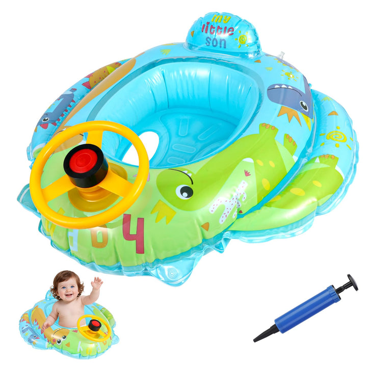 Baby Schwimmring Dinosaurier, Baby Float Aufblasbar Schwimmhilfe Ring Mit Sitz Lenkrad und Inflator