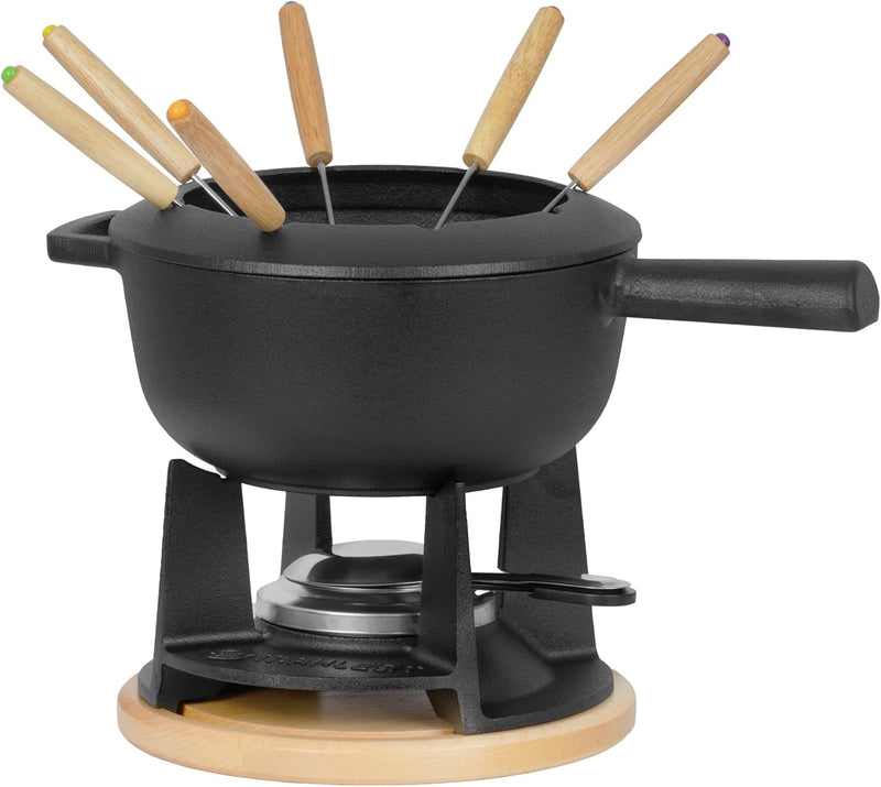 Mahlzeit Gusseisen Fondue Set für 6 Personen | 2 Liter | Fondueset 13 teilig mit Brenner und Gabeln