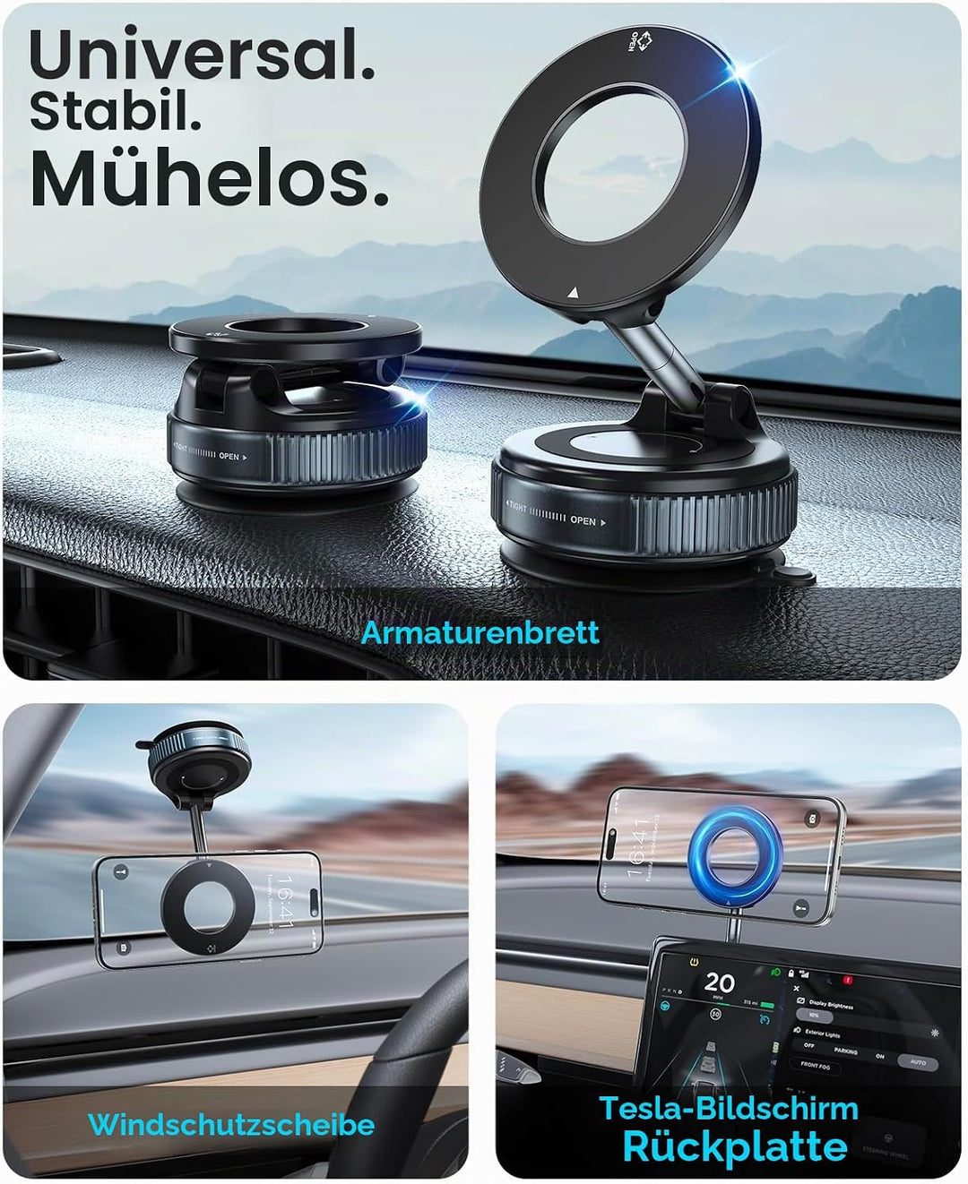 Magnetische Handyhalterung fürs Auto mit Saugnapf – 360° Verstellbarer, Faltbarer Handyhalter für Ar