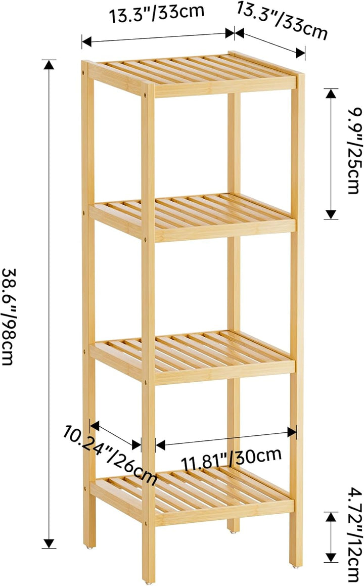 SMIBUY Badezimmer-Aufbewahrungsregal, 4 Ebenen, Bambusregal, Organizer, multifunktionales Regal für