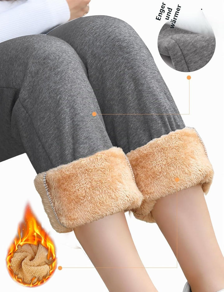 Damen Warme Jogginghose Thermo Fleece Gefütterte Winter Hosen Lamm Plüsch Kordelzug Sweathose mit Ta