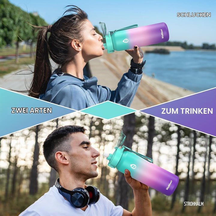 WEMEET Thermosflasche Edelstahl 1 Liter mit Abnehmbare Strohhalm, [18/10 Edelstahl] Trinkflaschen mi