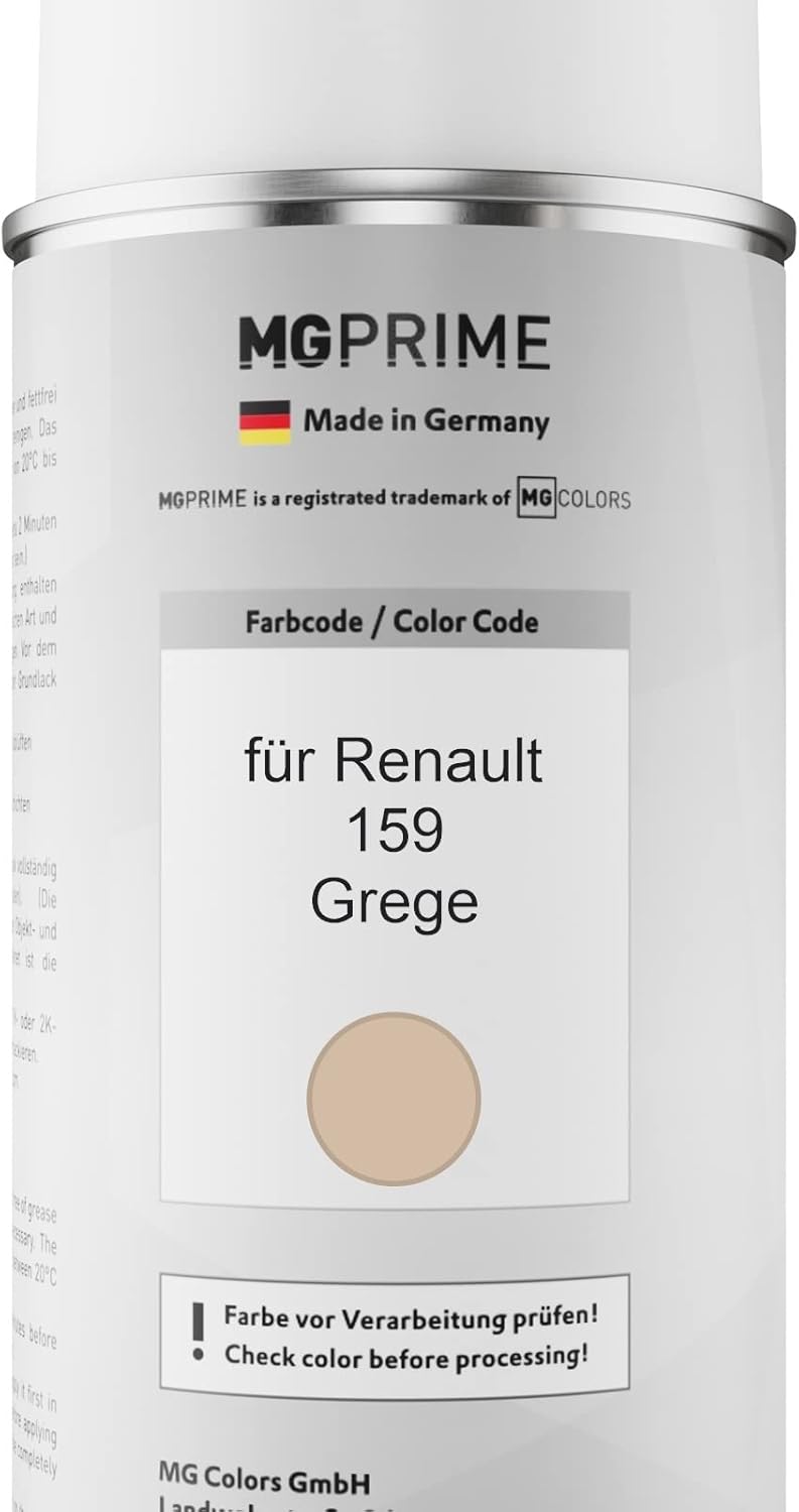 MG PRIME Autolack Sprühdosen Set für Renault 159 Grege Basislack Klarlack Spraydose 400ml