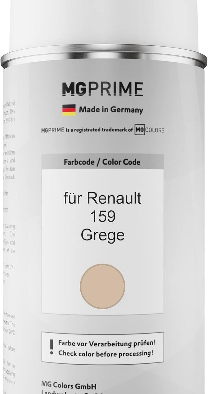 MG PRIME Autolack Sprühdosen Set für Renault 159 Grege Basislack Klarlack Spraydose 400ml