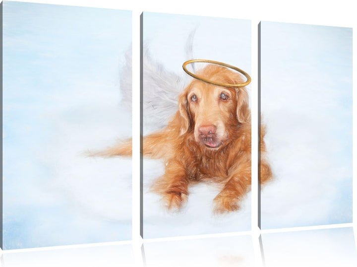 Pixxprint Hundeengel im Himmel / 3-Teilig/Gesamtmass 120cm Leinwandbild bespannt auf Holzrahmen/Wand