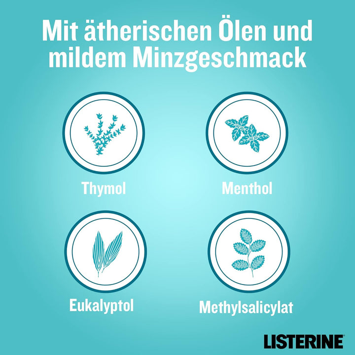 LISTERINE Cool Mint Mundwasser (2 x 1000 ml), antibakterielle Mundspülung mit ätherischen Ölen & int