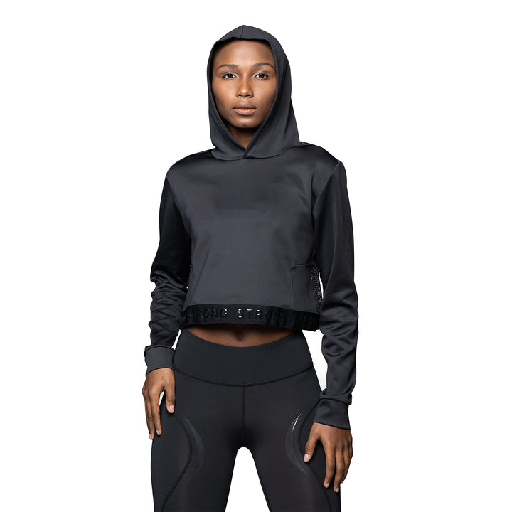 Strong iD Workout Pullover mit Hoodie für Frauen Fitness Athletic Sporttop Damen, Black, XS