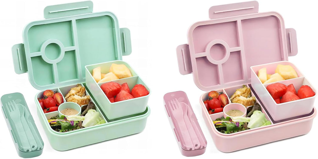 Bugucat Lunchbox Kinder 1300ML 2Set, Brotdose Kinder mit 5 Fächern Bento Box Brotdosen mit Besteckse