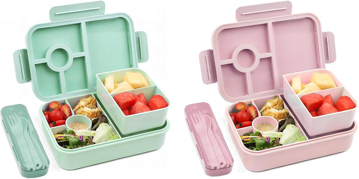 Bugucat Lunchbox Kinder 1300ML 2Set, Brotdose Kinder mit 5 Fächern Bento Box Brotdosen mit Besteckse