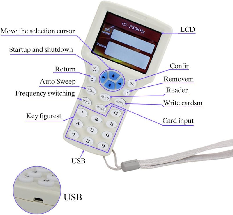 OBO HANDS Englisch RFID NFC Kopierer Leser Schriftsteller Duplizierer 10 Frequenz Programmierer mit