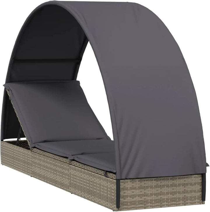 Yolola Sonnenliege mit Dach, Gartenliege mit Runddach, Poly Rattan, bis 150 kg belastbar, Rückenlehn